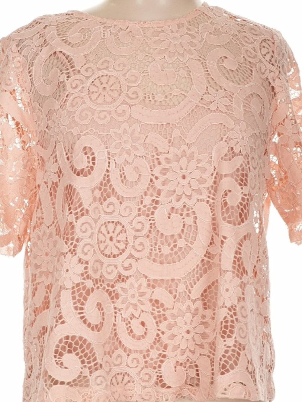 Nanette Lepore 2-piece Peach-Pink Lace Floral Sheer  Short Sleeve Top, Sz: Sm